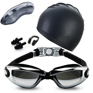 2022 cap burun mandalı kulak tıkacı şapka paketleri gözlük yüzmek için hiçbir sızıntı yetişkin UV koruma triatlon Anti sis yüzme gözlükleri