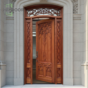 <span class=keywords><strong>Porta</strong></span> d'Ingresso Singola in Legno Massello Intagliato Certificata con 2 Luci Laterali e Traversa in Vetro, <span class=keywords><strong>Porta</strong></span> Esterna in Legno ad Arco - Product Image 1