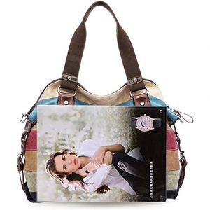 Colorful <b>Canvas</b> Messenger Bag Striped <b>Handbags</b> for Women Ladies - Product Image 4