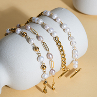 Bracelet en perles d'eau douce naturelles faites à la main avec chaîne en or - Cadeau de bijoux de luxe pour anniversaire et mariage pour les demoiselles d'honneur