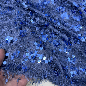 Tessuto Invernale all'Ingrosso <span class=keywords><strong>in</strong></span> Poliestere con Perline Ricamate Tessuto Peloso Lungo <span class=keywords><strong>in</strong></span> Velluto con Piume e Paillettes Ricamate - Product Image 6