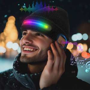 헤드폰 내장 스피커 마이크 블루투스 LED 라이트 비니 뮤지컬 니트 비니 모자 남성용 여성 아빠 - Product Image 2