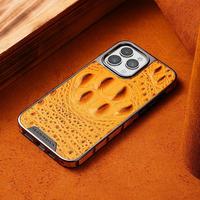 Coque en cuir exclusive peau de crocodile pour iPhone 16 15 13 Pro 14 Plus