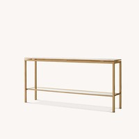 Table console scandinave haut de gamme en métal doré, deux niveaux en verre, cadre tubulaire carré fin, pieds plats pour entrée, personnalisable OEM/ODM