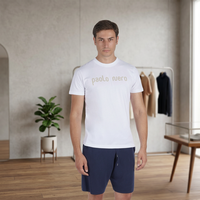 T-shirt décontracté pour homme PAOLO NERO fabriqué en Italie, 100% coton, blanc uni, manches courtes, col en jersey, tissu uni, anti-boulochage
