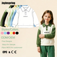 Sweat-shirt personnalisable pour filles, col polo, color block, avec imprimé lettres positives, manches longues, haut décontracté d'automne pour enfants