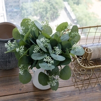 MW14002 Couronne de décoration de table de jardin en argent dollar feuilles d'eucalyptus en soie tiges avec graines fleurs vertes artificielles