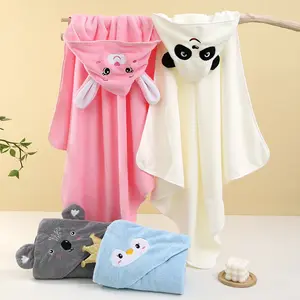 High Quality Cartoon Baby Coral Fleece Kids Shower Bath Towel Newborn Hooded Swaddles Blanket