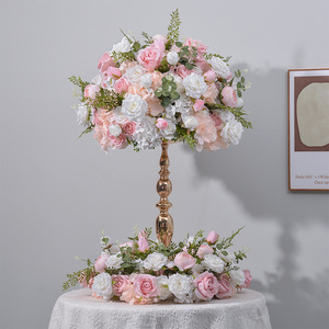 Handmade Pink and White Rose <b>Artificial</b> <b>Flower</b> Ball Wreath <b>Flower</b> Loop for Wedding Decoration <b>Flower</b> Ball Table Centerpieces - Product Image 2