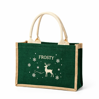 Sac fourre-tout en toile de jute naturelle écologique, imprimé rennes givrés pour les fêtes d'hiver, sac de courses réutilisable, logo personnalisé OEM