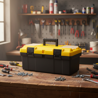 Maxxtools Boîte de rangement d'outils portable robuste en plastique PP jaune + noir, 14/17/19 pouces, étanche, 9 compartiments pour