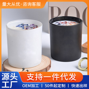 Scented Candles Cylinder White And Black <b>Soybean</b> Mixed Wax Home Decoration Bedroom Ornament Crystal Stone Candle - Product Image 5