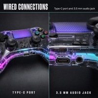 Manette de jeu sans fil transparente RGB P05 pour PS4 PC Android Bluetooth 5.0 Double vibration Six axes Pavé tactile Type-C