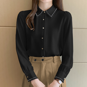 Pakaian Wanita Blus Polos Kerah Lipat Longgar Elegan Mode Kantor Musim Semi Musim Panas Tipis Kasual Korea 8310 # - Product Image 2