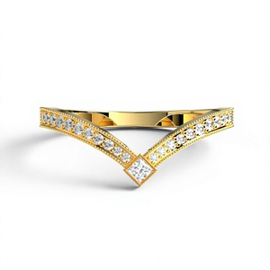Bague en or plaqué 18K 14K avec diamant de laboratoire taille princesse et taille brillant rond, bague en V, bague de mariage incurvée empilable pour femme - Product Image 1