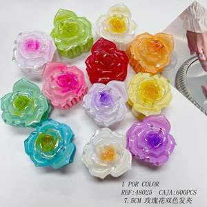 Pince à cheveux bicolore rose 7,5 cm, motif floral coloré pour femmes et filles - Product Image 3