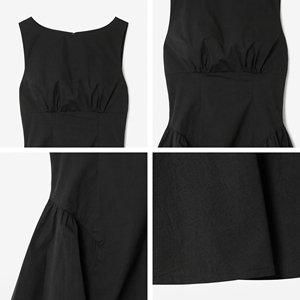 SHENGFU Abito Mini Nero Senza Maniche da Donna, Vita Strutturata, Gonna Svasata, per Serate e Cocktail, Boutique Personalizzata OEM ODM - Product Image 3