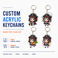 Porte-clés en acrylique Anime, transparent, découpé sur mesure, avec anneau métallique, personnalisable, vente en gros OEM à partir d'une pièce