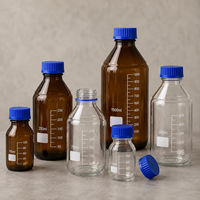Botol Reagen Kaca Coklat Amber Tutup Sekrup Biru Botol Kaca Laboratorium 25ml 50ml 100ml 250ml 500ml 1000ml Penyimpanan Laboratorium