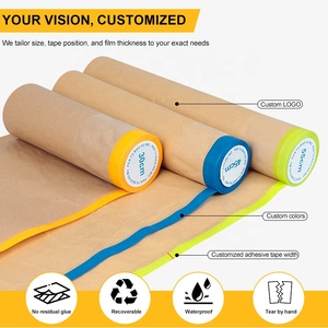 UJANG Eco-Friendly Pre Taped Kraft <strong>Masking</strong> <strong>Paper</strong> for Automotive Painting Car Construction Surface Protection Kraft <strong>Paper</strong> Film - Product Image 3