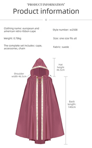 Mantello Gotico Medievale con Cappuccio per Adulti, Costume da Diavolo, Vampiro, Mago, Monaco, <span class=keywords><strong>Strega</strong></span>, Sacerdote, Pastore, Abito per Cosplay di Halloween - Product Image 6