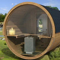 Sauna de Barril Ovalada de Cedro Rojo para Exteriores, Cabina de Sauna de Madera Sólida con Puerta Redonda, Ventanas Laterales Dobles, Base de Soporte de Madera, Sala de Spa
