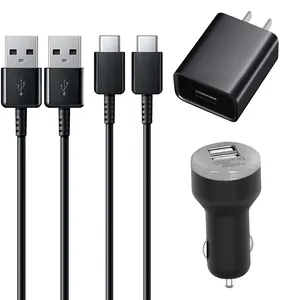 4in1Set 2 cable with 1 USB A car charger and 1 5V 2A 10W USB A charger Power Adapter US EU plug for mobile phone