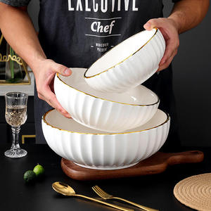 Custom High Quality White <b>Large</b> <b>Bowl</b> Catering <b>Bowl</b> Nordic Gold Rim Big Size Ceramic Hot and Cold <b>Large</b> Serving <b>Bowl</b> - Product Image 1