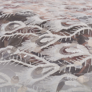 Tissu pailleté brodé en plume de paon blanc, grande taille, pour robe de mariée, magnifique, <span class=keywords><strong>2020</strong></span> - Product Image 2