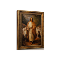 Tableau mural vintage encadré or Jésus et Agneau, Décoration religieuse sur toile, Échantillons OEM ODM prêts en moins d'une journée