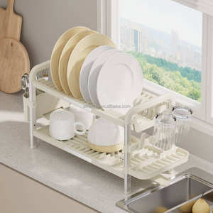 WIREKING Escurridor de Platos de 2 <span class=keywords><strong>Niveles</strong></span> para Hogar y Cocina, Organizador de Cocina, Escurridor de Platos de Aluminio - Product Image 1