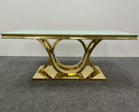 Table de luxe moderne pour hôtel, mariage, salle à manger, plateau en verre rectangulaire, or rose, MDF, acier inoxydable, non pliable, légère, 40-45 kg