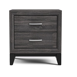 Comodino dal Design Bicolore con Due Cassetti, Finitura Grigia e Gambe in Legno, Arredamento per Camera da Letto - Product Image 2