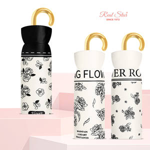 RST cinq plis doré J poignée Mini parapluie de poche femme <span class=keywords><strong>Anti</strong></span> <span class=keywords><strong>UV</strong></span> Rose fleur impression soleil parapluie <span class=keywords><strong>Parasol</strong></span> - Product Image 1