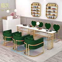 Ensemble Chaise et Tabouret de Manucure LED Élégant et Moderne en Métal pour Table d'Onglerie Triple de Salon de Beauté