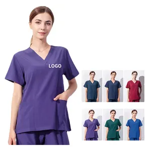 Uniforme giacca infermiera scrub con Logo spedizione gratuita 96 poliestere 4 Spandex Fig Scrubs uniformi set infermiera viola stampata