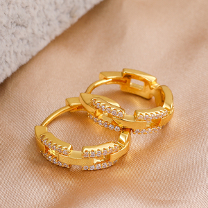 Boucles <span class=keywords><strong>d</strong></span>'oreilles créoles en laiton plaqué or 18 carats de style bohème, personnalisables, avec design en zircon, bijoux unisexe, cadeau - Product Image 3