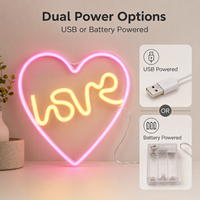 Letrero Luminoso LED de Neón Flexible con Forma de Corazón, Decorativo y Moderno, de Plástico, con Clasificación IP67, Decoración de Pared, Luz Blanca Cálida de 3000K, Lámpara de Neón USB para Dormitorio