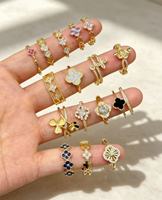 Cincin Emas Rantai Ramping & Cincin Terbuka Motif Evil Eye, Ukuran Dapat Disesuaikan, Cincin Jari Bertumpuk Kristal CZ Berkilau untuk Wanita Muda