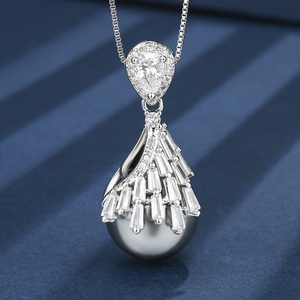 Wholesale High End Premium Eco-friendly Copper 16-14mm Grey Pearl Tassel Necklace <b>Earrings</b> Jewelry Set for Women - Product Image 5