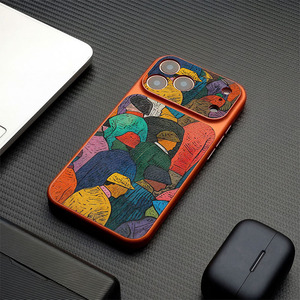 Men Retro Art Oil Painting PU Texture for Back Covers Luxury Big <b>Camera</b> Window Shockproof Case - Product Image 4