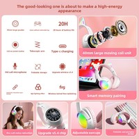 Nouveau modèle 2026 – Casque de jeu circum-auriculaire avec oreilles de chat mignonnes, Bluetooth V5.4, LED RGB, son surround 360°, ANC, faible latence, Type-C pour PC et E-Sports