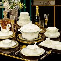 Service de table en porcelaine fine à motifs floraux, vaisselle de luxe en céramique de Jingdezhen pour la maison et les cadeaux