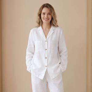 Conjunto de pijamas blancos para mujer, personalizados, 100% algodón, ropa de dormir suave de 2 piezas, pijamas de manga larga, conjunto de ropa para estar en casa, venta al por mayor. - Product Image 2