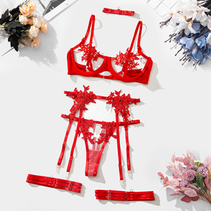 Conjunto de lencería sexy de encaje floral estilo princesa, talla única, sujetador abierto con bordados y decoraciones de encaje, ropa interior sexy para mujer. - Product Image 4