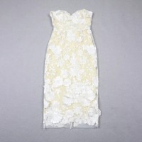 Soldes d'été : Robe de plage florale pour femme, décontractée, sexy, sans bretelles, dos nu, fleurs 3D, coupe ajustée, robe de soirée midi tendance