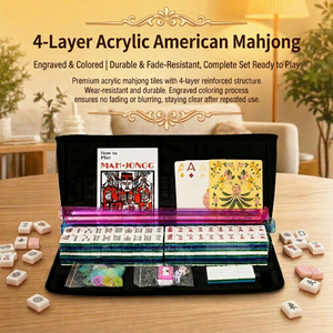 Nouveauté en stock : Ensemble de mahjong en acrylique bleu-vert à 4 couches, gravé, avec accessoires complets, idéal pour cadeau, promotion et divertissement festif - Product Image 1