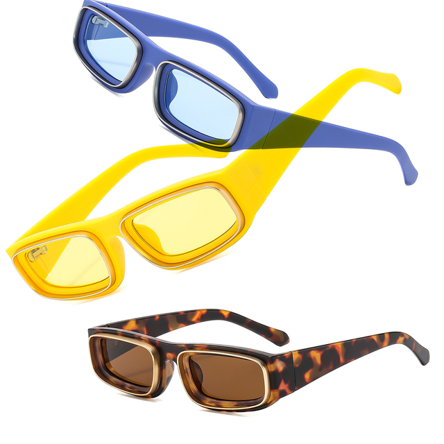 Vintage UV400 Rectangle Sunglasses for Men Women Colorful Square Frame Eyeglasses in Blue Red Coffee Small Frame Square Shape