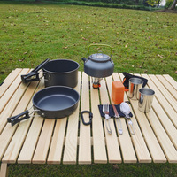 Batterie de cuisine pour camping en plein air, bouilloire et théière en alliage d'aluminium oxydé dur de 0,8 L avec réchaud à tasses pour les pique-niques et les aventures en plein air