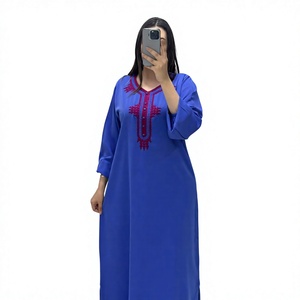 Gandoura Marroquí para Mujer, Abaya de Manga Larga, Vestido Maxi de Crepé Bordado, Transpirable, Ligero, Modesto, Ropa Musulmana de Verano, Talla XXL - Product Image 1